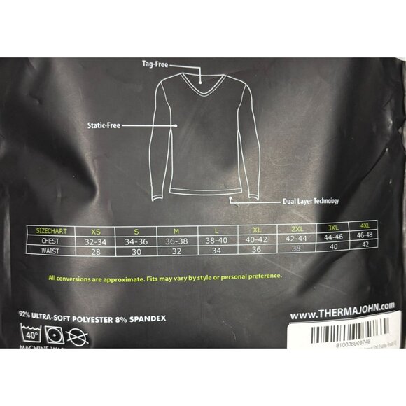 Thermajohn Mens Base Layer Cold Weather V-Neck Thermal Top Green XS NWT's - Picture 6 of 6
